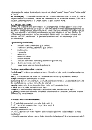 Comandos y funciones de matlab | DOCX