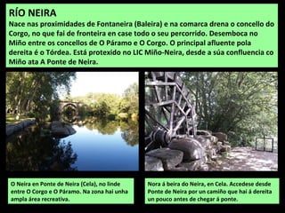 RÍO TÓRDEA
É o principal afluente do río Neira que nace preto de Castroverde e xúntase a el
na fronteira entre Corgo e O P...