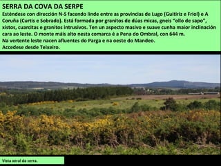 SUPERFICIE: 59,21 km2
POBOACIÓN: 1.316 habitantes (2014).
PARROQUIAS: Armental, Barbeito, Mezonzo, Présaras, San Vicenzo de Curtis, Vilariño e
Vilasantar.
Escola de agricultura ecolóxica.
VILASANTAR
Está situado ao sur da comarca. O territorio do concello forma parte dunha ampla superficie
de erosión cunha altitude de 350 a 500 m. Os cumes máis destacados son o Pena Grande, con
563 m e o O Corvo, con 550 m.
Forma parte da conca do Tambre, que percorre o linde do concello polo sur e recolle as augas
do rego dos Muíños, Cabalar e Gándaras.
 