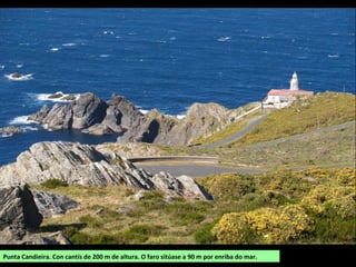Punta Candieira. Con cantís de 200 m de altura. O faro sitúase a 90 m por enriba do mar.
 