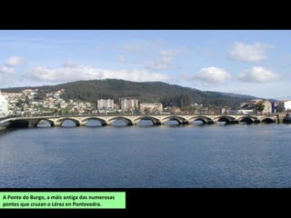 A Ponte do Burgo, a máis antiga das numerosas
pontes que cruzan o Lérez en Pontevedra.
 
