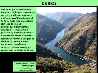 Vista do monte do Bidual desde Torbeo, rodeado polo canón do Sil
MONTE DO BIDUAL
Pequeno macizo situado sobre o canón do Sil nos concellos de Monforte e Sober. Acada a
máxima altura no cume do Bidual, con 813 m. Accedese desde Doade.
 
