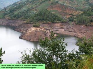 As escarpadas ribeiras do río por terras de O Saviñao
son unha zona produtora de viño grazas aos socalcos
construídos nas ladeiras.
O percorrido do miño ten un grande interese natural e cultural: paisaxes espectaculares,
biodiversidade, construccións para o cultivo das vides, igrexas e mosteiros… Varias rutas a pé,
en coche ou en barco permiten gozar de toda esta riqueza.
 