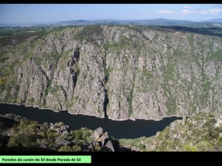 Vista do canón do Miño na zona de Pesqueiras (Pantón) desde Carballedo
Os Peares, lugar de encontro do Miño co Sil.
 