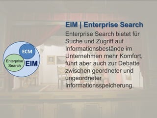 © PROJECT CONSULT Unternehmensberatung Dr. Ulrich Kampffmeyer GmbH 2011

/ Autorenrecht: <Vorname Nachname> Dez-13 / Quelle: PROJECT CONSULT 2

EIM | Enterprise Search

ECM
Enterprise

Search

EIM

Von DMS und ECM zu EIM – ein Monolog in 6 Aufzügen

Enterprise Search bietet für
Suche und Zugriff auf
Informationsbestände im
Unternehmen mehr Komfort,
führt aber auch zur Debatte
zwischen geordneter und
ungeordneter
Informationsspeicherung.

Dr. Ulrich Kampffmeyer

Fachkongress ECM/DMS 2013

97

 