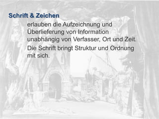 © PROJECT CONSULT Unternehmensberatung Dr. Ulrich Kampffmeyer GmbH 2011

/ Autorenrecht: <Vorname Nachname> Dez-13 / Quelle: PROJECT CONSULT 2

Schrift & Zeichen
erlauben die Aufzeichnung und
Überlieferung von Information
unabhängig von Verfasser, Ort und Zeit.
Die Schrift bringt Struktur und Ordnung
mit sich.

© PROJECT CONSULT 2002

Von DMS und ECM zu EIM – ein Monolog in 6 Aufzügen

Dr. Ulrich Kampffmeyer

Fachkongress ECM/DMS 2013

7

 