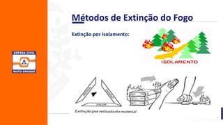 Extinção por isolamento:
Métodos de Extinção do Fogo
 