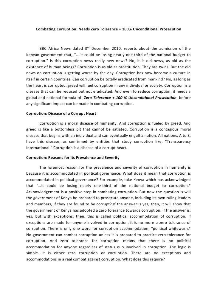 Combating Corruption Needs Zero Tolerance + 100 Unconditional Prose…