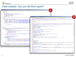 © 2014 IBM Corporation
IBM Security
21
Fake website: Can you tell them apart?
A
B
 