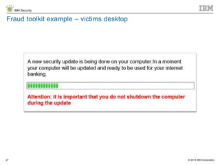 © 2014 IBM Corporation
IBM Security
27
Fraud toolkit example – victims desktop
 