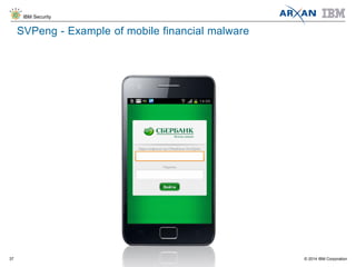 © 2014 IBM Corporation
IBM Security
37
SVPeng - Example of mobile financial malware
 