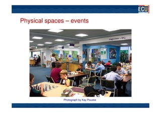 Physical spaces – events




               Photograph by Kay Poustie
 