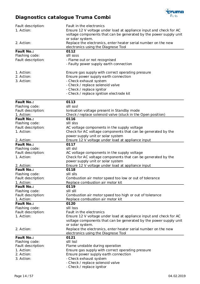 Truma Combi Fault Codes 2018 TMC Leisure