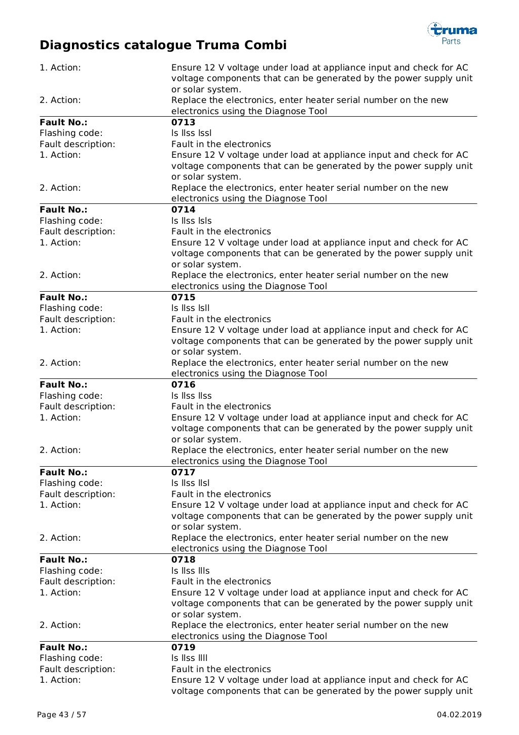 Truma Combi Fault Codes 2018 TMC Leisure