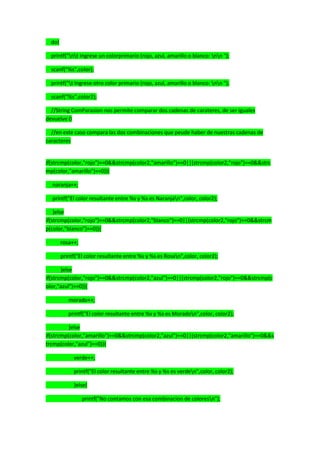 Combinacion de colores basicos, ciclos anidados DEV C++ | DOCX