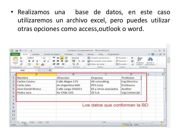 Combinar correspondencia en word 2010.