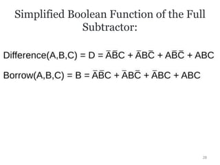 Simplified Boolean Function of the Full
Subtractor:
28
 