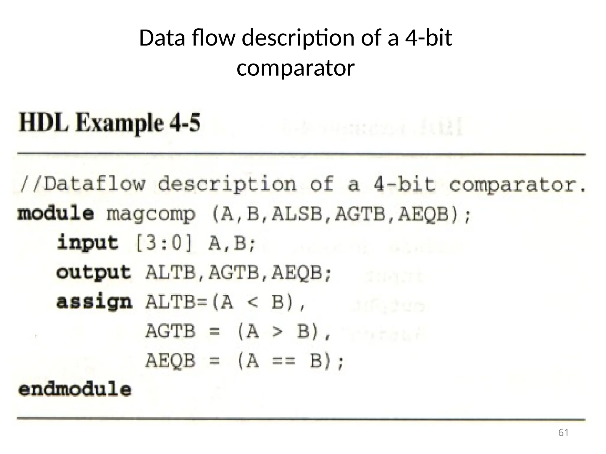 Data flow description of a 4-bit
comparator
61
 