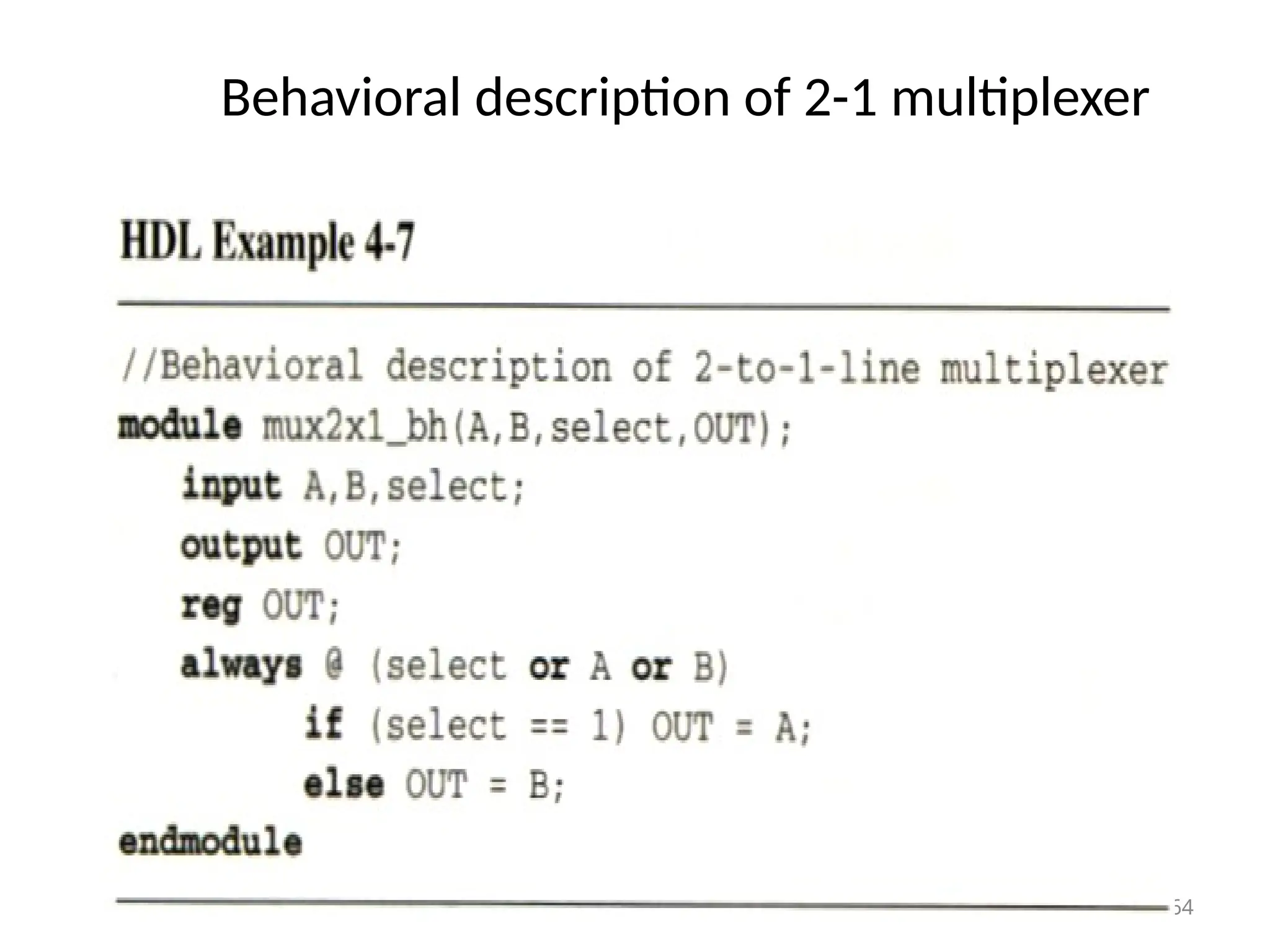 Behavioral description of 2-1 multiplexer
64
 