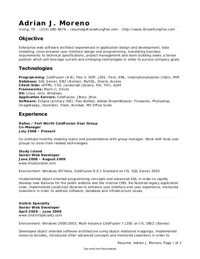 Environment modeler resume