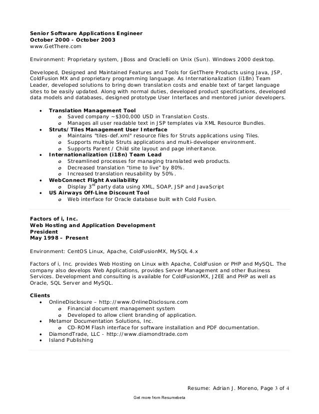 Senior applications developer resume