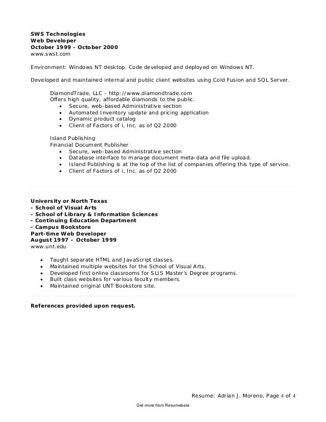 application developer resume