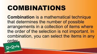 COMBINATIONS. Grade 10 Mathematics 4th Qpptx | PPTX