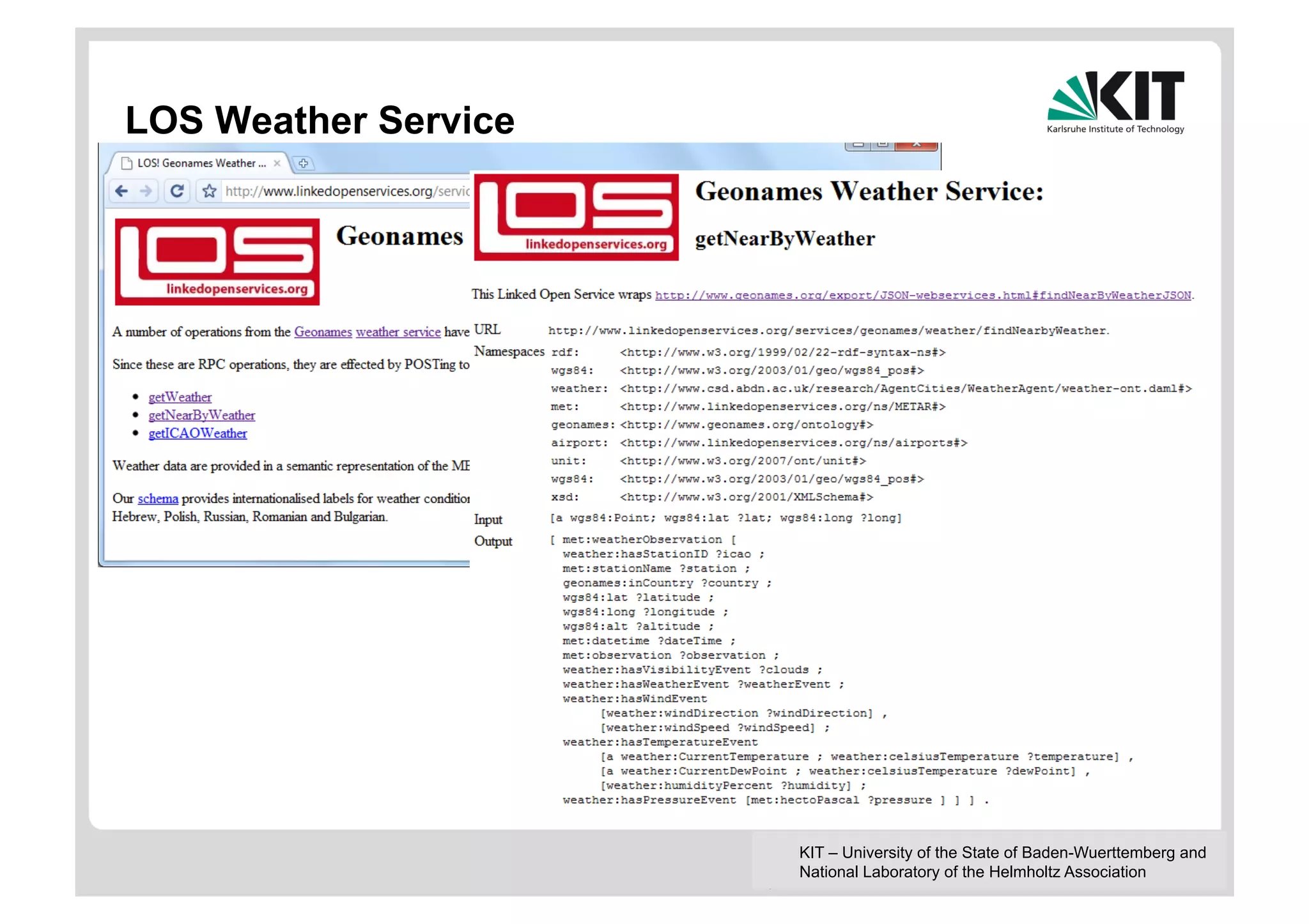 LOS Weather Service




                      KIT – University of the State of Baden-Wuerttemberg and
                      National Laboratory of the Helmholtz Association
 