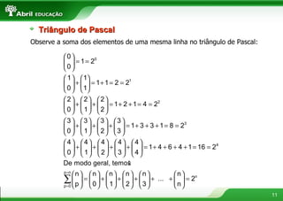 Observe a soma dos elementos de uma mesma linha no triângulo de Pascal: Triângulo de Pascal : 