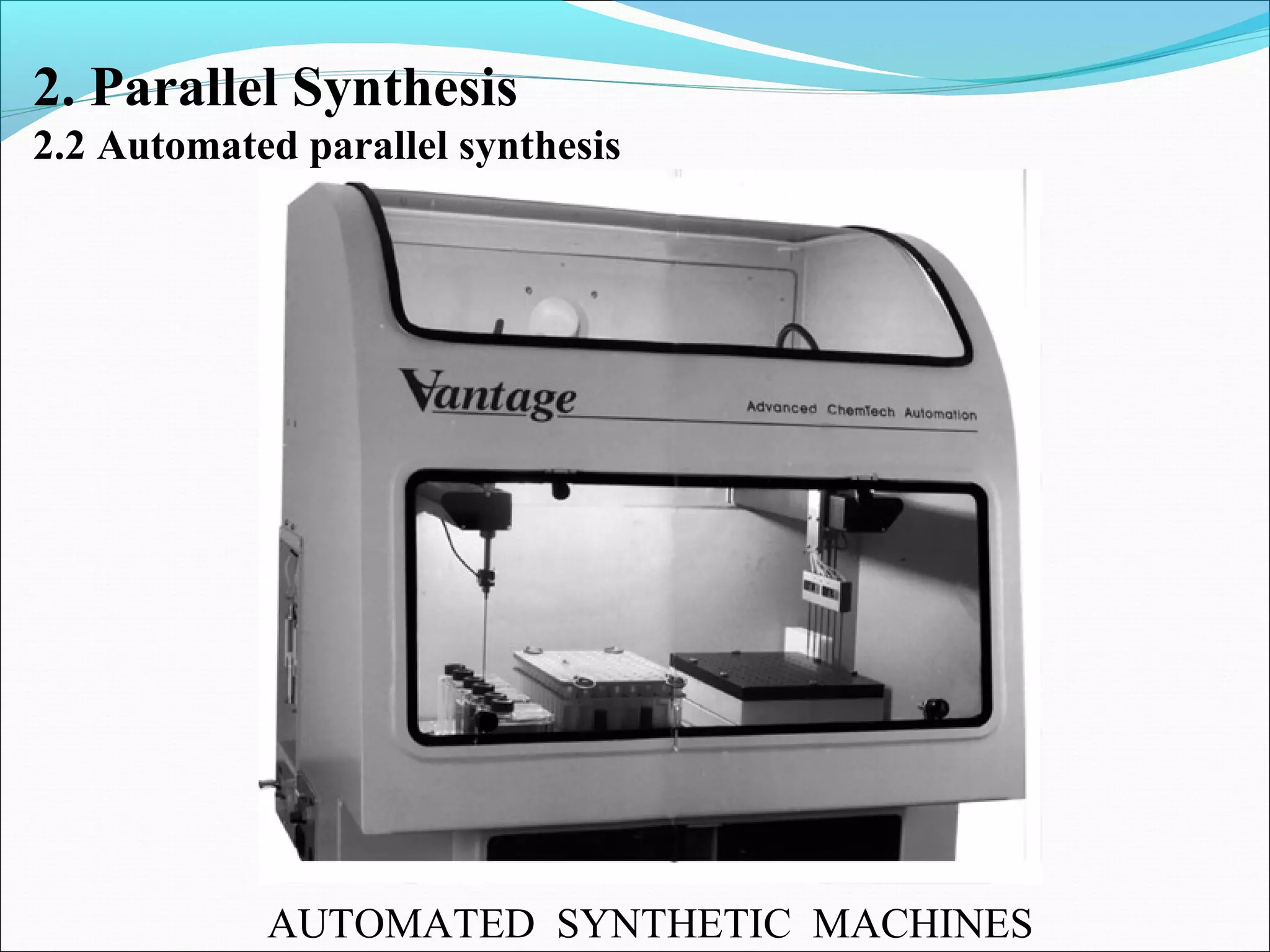 AUTOMATED SYNTHETIC MACHINES
2. Parallel Synthesis
2.2 Automated parallel synthesis
 