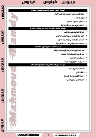 1
1-ّ٬‫اإلغ‬‫ظٗٛض‬ٌ‫قب‬١ٝ‫ايعطب‬٠‫اؾعٜط‬٘‫ؾب‬‫سهاضات‬
2-ّ٬‫اإلغ‬‫ظٗٛض‬
3-١َٝ٬‫اإلغ‬١‫ايسٚي‬٤‫بٓا‬ِ٥‫زعا‬
4-١َٝ٬‫اإلغ‬١‫ايسٚي‬‫ٚادٗت‬‫اييت‬‫ا٫خطاض‬
1-٢‫ايٓب‬٠‫ٚؾا‬‫عكب‬١َٝ٬‫اإلغ‬١‫ايسٚي‬
2-ٜٔ‫ايطاؾس‬٤‫اـًؿا‬‫عٗس‬‫يف‬١َٝ٬‫اإلغ‬‫ايؿتٛسات‬
3-١َٜٛ‫ا٭‬١‫ايسٚي‬‫عٗس‬‫يف‬١َٝ٬‫اإلغ‬‫ايؿتٛسات‬
4-١ٝ‫ايعباغ‬١‫ايسٚي‬‫عكط‬‫يف‬١َٝ٬‫اإلغ‬‫ايؿتٛسات‬
1-‫َٓص‬‫َكط‬‫ايؿتح‬َٞ٬‫اإلغ‬١ً‫املػتك‬ٍٚ‫ايس‬ّ‫قٝا‬٢‫ست‬
2-‫عٗس‬‫يف‬‫َكط‬‫ايطٛيْٛٝني‬‫ٚا٫خؿٝسٜني‬
3-‫ايؿاطُٝني‬‫عٗس‬‫يف‬‫َكط‬
4-‫ٚاملُايٝو‬‫ا٭ٜٛبٝني‬‫عٗس‬‫يف‬‫َكط‬
1-ٟ‫ٚاإلزاض‬ٞ‫ايػٝاغ‬ّ‫ايٓعا‬
2-ٞ‫املاي‬ّ‫ايٓعا‬
3-١ٝ‫ٚا٫دتُاع‬١ٜ‫ا٫قتكاز‬٠‫اؿٝا‬
4-٠‫ايعُاض‬ٕٛٓ‫ٚؾ‬١ًُٝ‫ايع‬٠‫اؿٝا‬
 