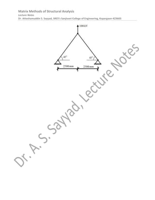 Matrix Methods of Structural Analysis
Lecture Notes
Dr. Atteshamuddin S. Sayyad, SRES’s Sanjivani College of Engineering, Kopargaon-423603
 