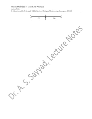 Matrix Methods of Structural Analysis
Lecture Notes
Dr. Atteshamuddin S. Sayyad, SRES’s Sanjivani College of Engineering, Kopargaon-423603
 