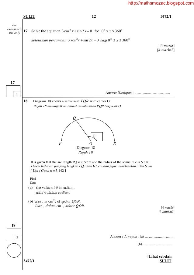 contoh kertas percubaan matematik tambahan spm