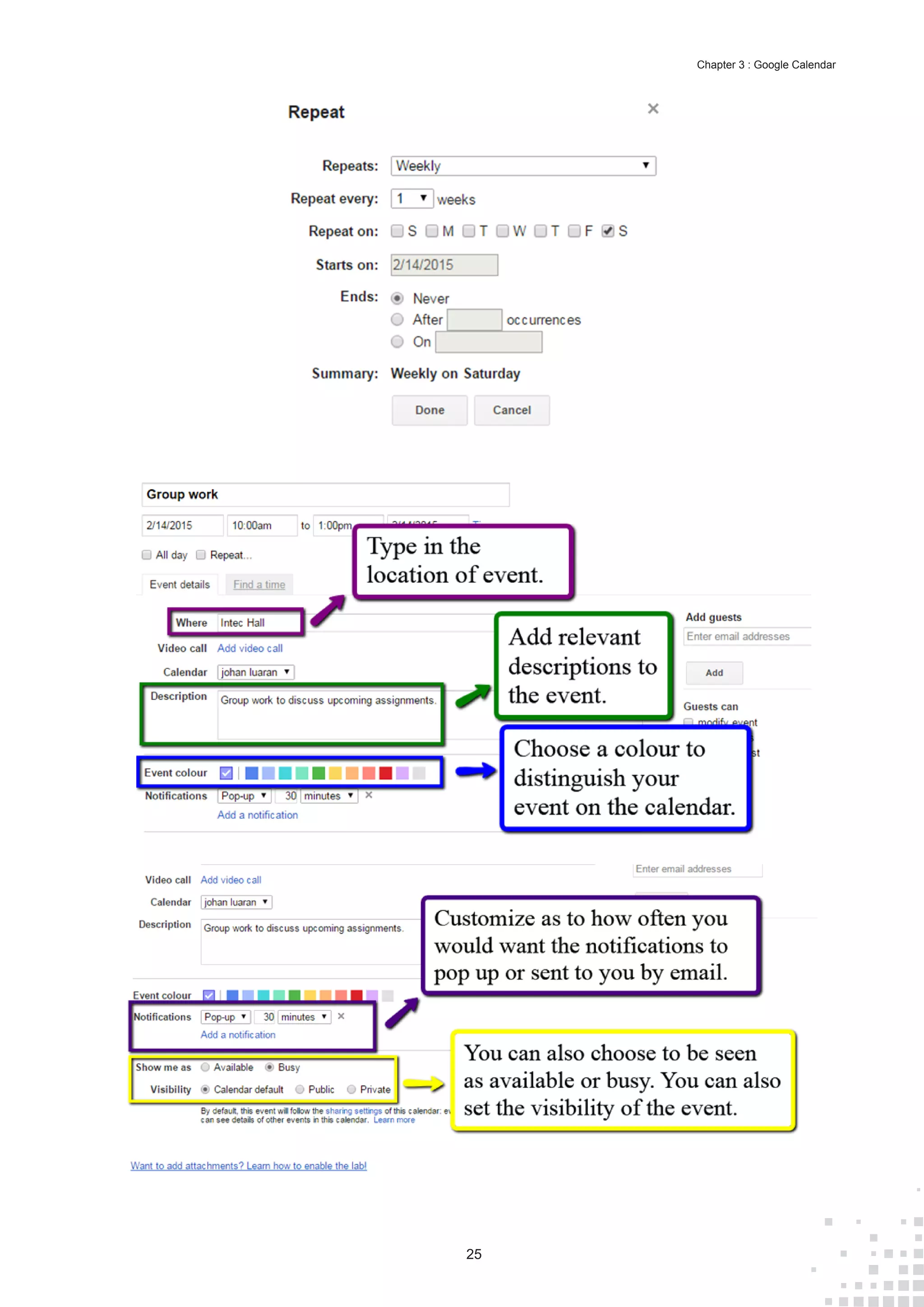 25
Chapter 3 : Google Calendar
 