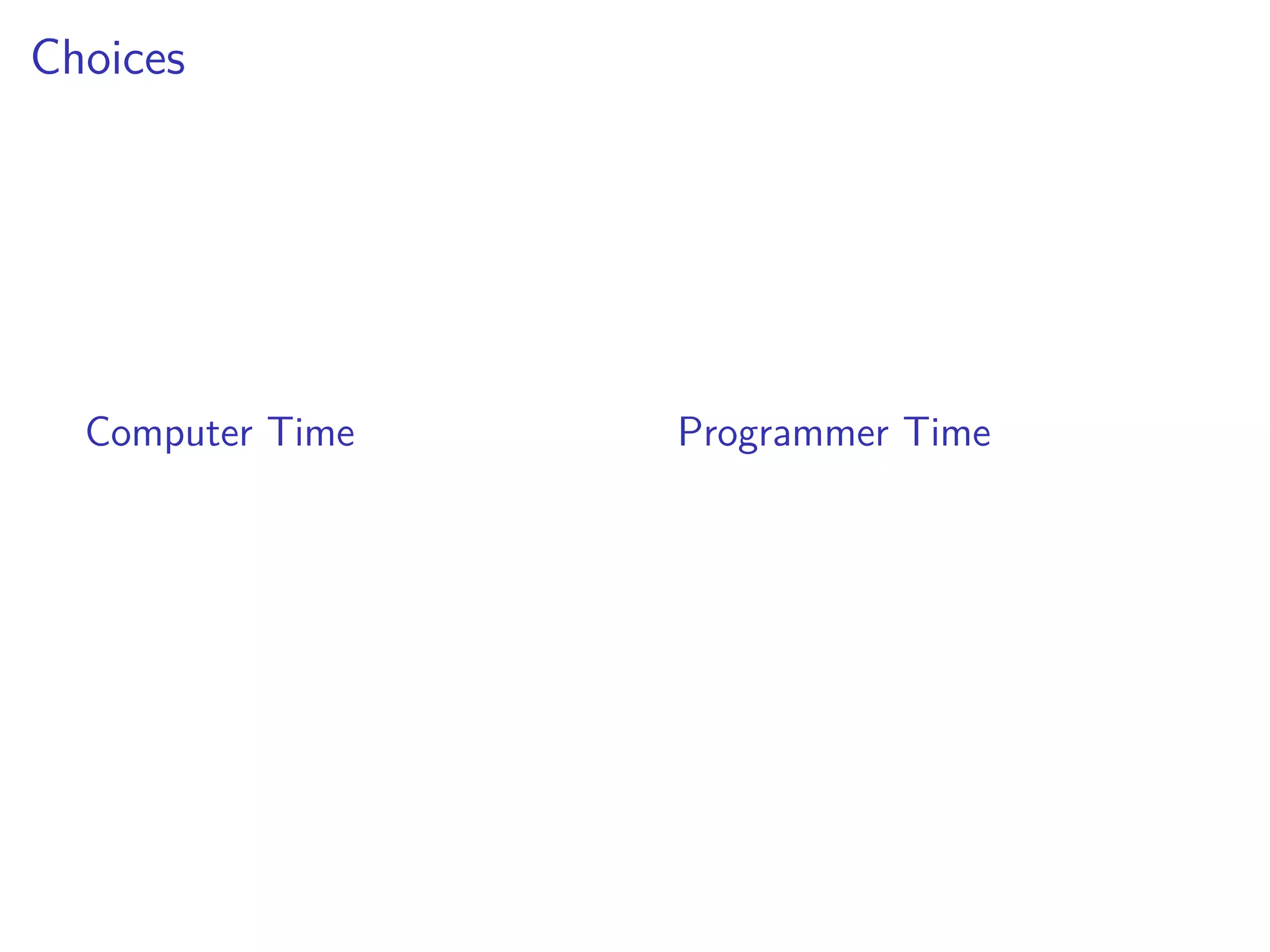 Choices
Computer Time Programmer Time
 