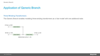 15
Application of Generic Branch
| © SOPTIM AG |
Generic Branch
Three Winding Transformers:
The Generic Branch enables modeling three-winding transformers as a 'star model' with one additional node:
 