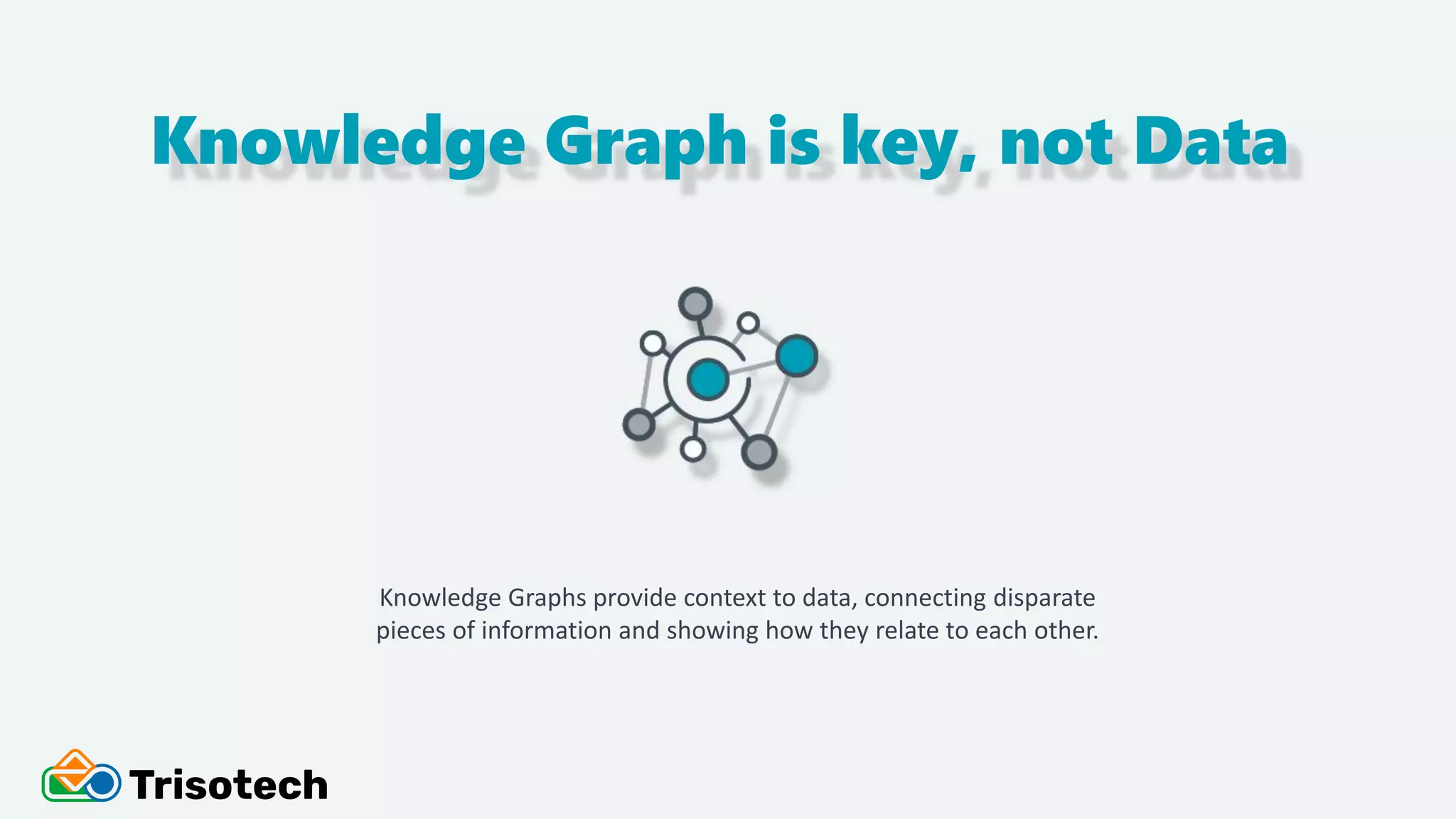 Knowledge Graph is key, not Data
Knowledge Graphs provide context to data, connecting disparate
pieces of information and showing how they relate to each other.
 