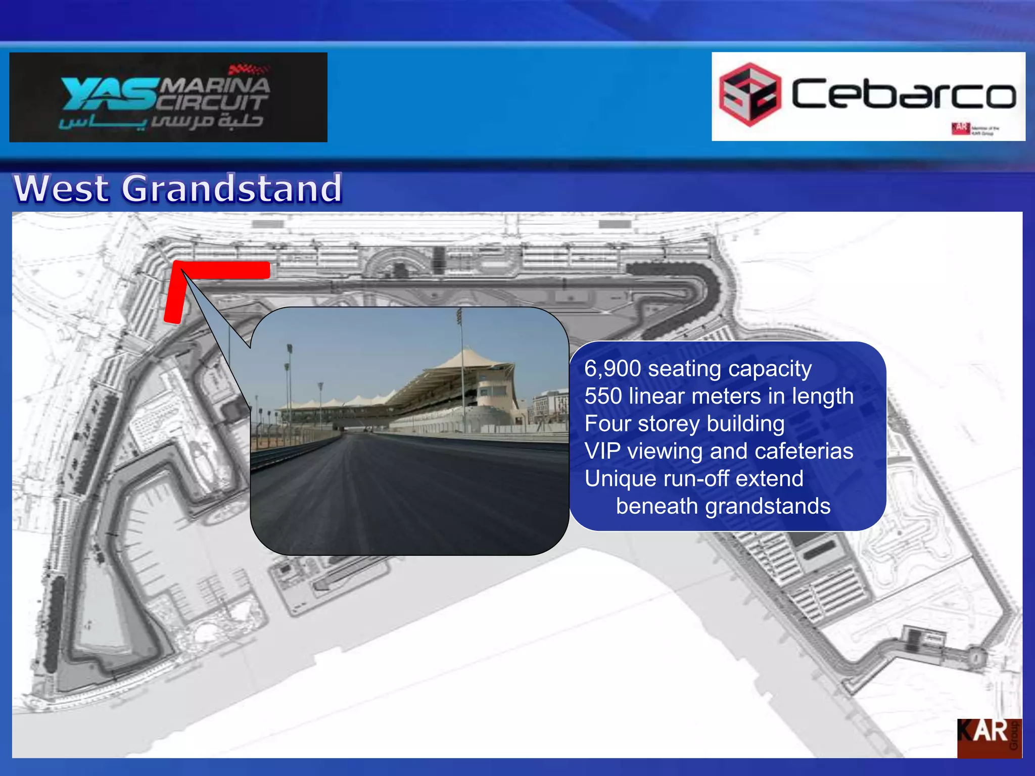 The Final ScopeThe scope of the contract included:Permanent 5.5km circuit with 6 “Short Cuts”   5 full grandstands3 level pit buildingSupport pit buildingDragster TrackAdministration and Operation FacilitiesDriving SchoolFerrari Driving School plus dynamic areaShams VVIP towerState of the art media centre and Team BuildingsPit lane out tunnelYacht Club