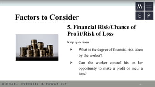 Factors to Consider
11
5. Financial Risk/Chance of
Profit/Risk of Loss
Key questions:
Ø  What is the degree of financial r...