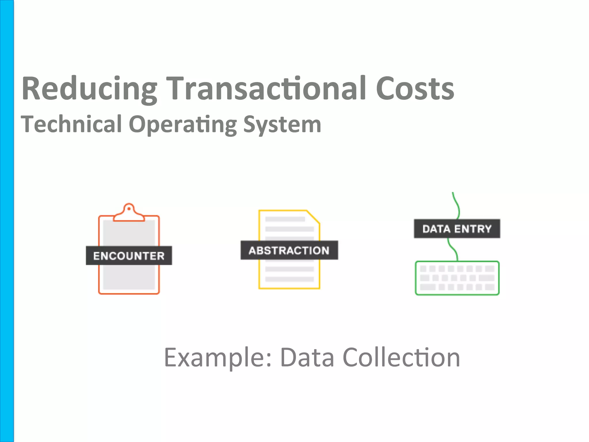 Reducing	
  Transac8onal	
  Costs	
  	
  
Technical	
  Opera8ng	
  System	
  
Example:	
  Data	
  Collec9on	
  	
  
 
