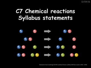 12/04/16
C7 Chemical reactionsC7 Chemical reactions
Syllabus statementsSyllabus statements
Statements from Cambridge IGCSE Combined Science syllabus 0653 (for exams in 2016 – 2018)
 
