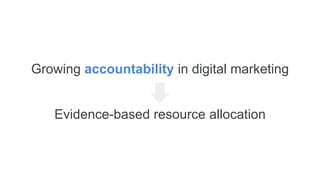 Growing accountability in digital marketing
Evidence-based resource allocation
 