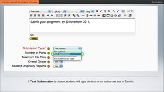Wait untiCentre for Learning, Teaching and Technology
Wait until the synchronization process is ﬁnished.
Wait until the synchronization process is ﬁnished.
Turnitin Series
If Text Submission is chosen, students will type the text on an online text box in Turnitin.
 