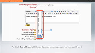 Wait untiCentre for Learning, Teaching and Technology
Wait until the synchronization process is ﬁnished.
Wait until the synchronization process is ﬁnished.
Turnitin Series
The default Overall Grade is 100.You can click on the number to choose any mark between 100 and 0.
 