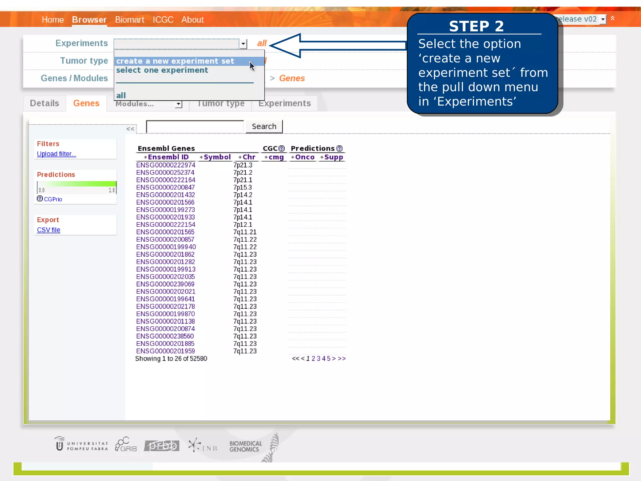 STEP 2
Select the option
‘create a new
experiment set´ from
the pull down menu
in ‘Experiments’
 