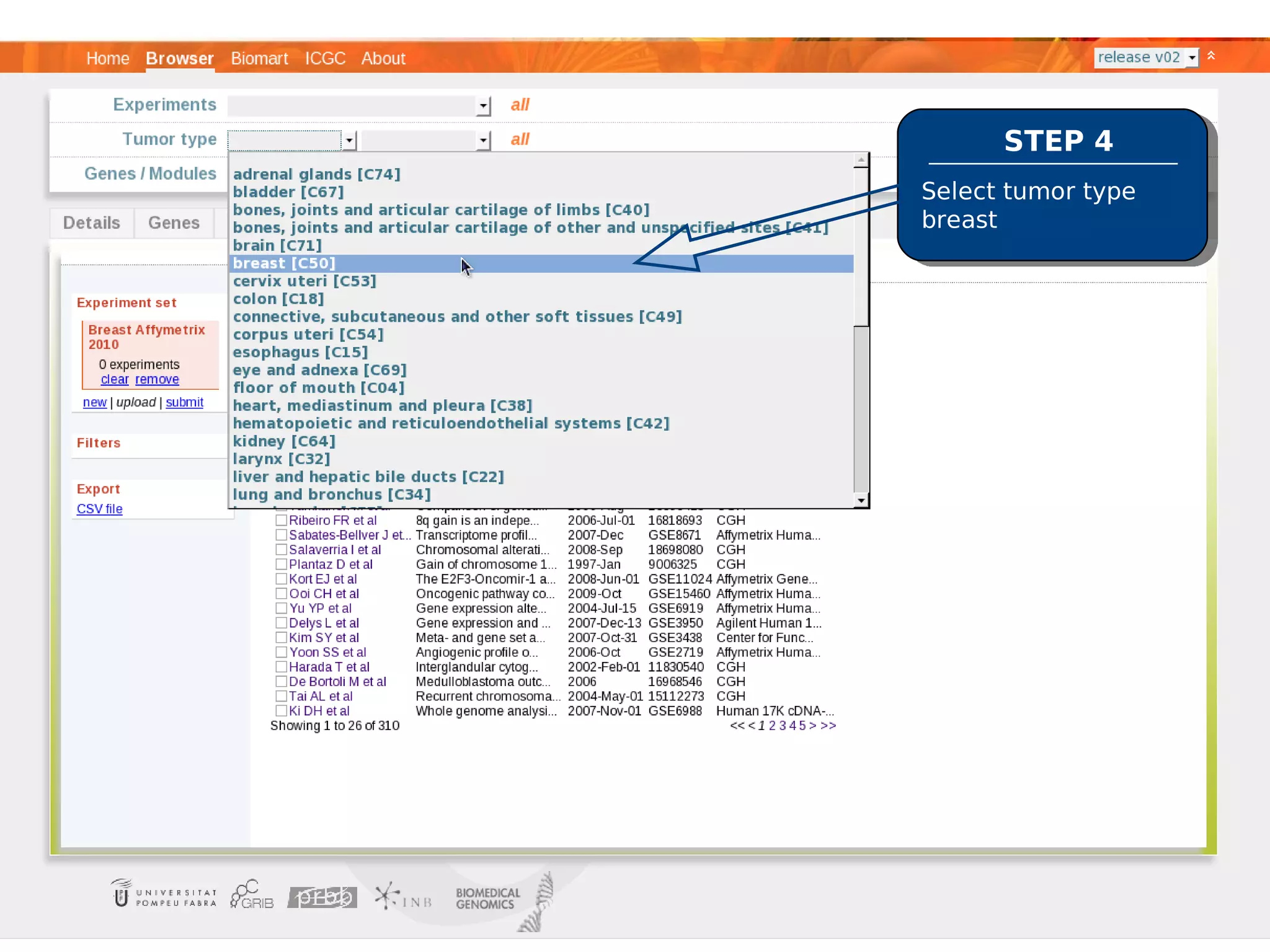 STEP 4
Select tumor type
breast
 