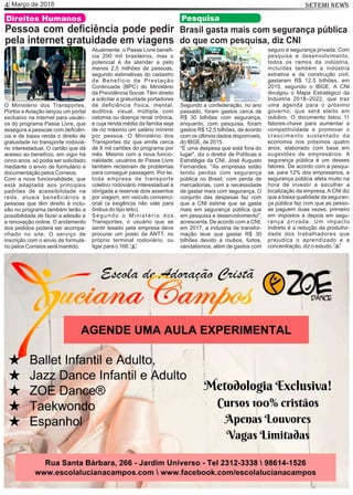 Março de 20184 SETEMI NEWS
Direitos Humanos
Pessoa com deﬁciência pode pedir
pela internet gratuidade em viagens
O Ministério dos Transportes,
Portos e Aviação lançou um portal
exclusivo na internet para usuári-
os do programa Passe Livre, que
assegura a pessoas com deﬁciên-
cia e de baixa renda o direito de
gratuidade no transporte rodoviá-
rio interestadual. O cartão que dá
acesso ao benefício, em vigor há
cinco anos, só podia ser solicitado
mediante o envio de formulário e
documentação pelos Correios.
Com a nova funcionalidade, que
está adaptada aos principais
padrões de acessibilidade na
rede, atuais beneﬁciários e
pessoas que têm direito à inclu-
são no programa também terão a
possibilidade de fazer a adesão e
a renovação online. O andamento
dos pedidos poderá ser acompa-
nhado no site. O serviço de
inscrição com o envio de formulá-
rio pelos Correios será mantido.
Atualmente, o Passe Livre beneﬁ-
cia 200 mil brasileiros, mas o
potencial é de atender a pelo
menos 2,5 milhões de pessoas,
segundo estimativas do cadastro
de Benefício de Prestação
Continuada (BPC) do Ministério
da Previdência Social. Têm direito
a solicitar a gratuidade portadores
de deﬁciência física, mental,
auditiva, visual, múltipla, com
ostomia ou doença renal crônica,
e cuja renda média da família seja
de no máximo um salário mínimo
por pessoa. O Ministério dos
Transportes diz que emite cerca
de 8 mil cartões do programa por
mês. Mesmo com a nova funcio-
nalidade, usuários do Passe Livre
também reclamam de problemas
para conseguir passagem. Por lei,
toda empresa de transporte
coletivo rodoviário interestadual é
obrigada a reservar dois assentos
por viagem, em veículo convenci-
onal (a exigência não vale para
ônibus do tipo leito).
Segundo o Ministério dos
Transportes, o usuário que se
sentir lesado pela empresa deve
procurar um posto da ANTT, no
próprio terminal rodoviário, ou
ligar para o 166. S
Brasil gasta mais com segurança pública
do que com pesquisa, diz CNI
Segundo a confederação, no ano
passado, foram gastos cerca de
R$ 30 bilhões com segurança,
enquanto, com pesquisa, foram
gastos R$ 12,5 bilhões, de acordo
com os últimos dados disponíveis,
do IBGE, de 2015.
"É uma despesa que está fora do
lugar", diz o diretor de Políticas e
Estratégia da CNI, José Augusto
Fernandes. "As empresas estão
tendo perdas com segurança
pública no Brasil, com perda de
mercadorias, com a necessidade
de gastar mais com segurança. O
conjunto das despesas faz com
que a CNI estime que se gasta
mais em segurança pública que
em pesquisa e desenvolvimento",
acrescenta. De acordo com a CNI,
em 2017, a indústria de transfor-
mação teve que gastar R$ 30
bilhões devido à roubos, furtos,
vandalismos, além de gastos com
seguro e segurança privada. Com
pesquisa e desenvolvimento,
todos os ramos da indústria,
incluídas também a indústria
extrativa e da construção civil,
gastaram R$ 12,5 bilhões, em
2015, segundo o IBGE. A CNI
divulgou o Mapa Estratégico da
Indústria 2018–2022, que traz
uma agenda para o próximo
governo, que será eleito em
outubro. O documento listou 11
fatores-chave para aumentar a
competitividade e promover o
crescimento sustentado da
economia nos próximos quatro
anos, elaborado com base em
sugestões de empresários. A
segurança pública é um desses
fatores. De acordo com a pesqui-
sa, para 12% dos empresários, a
segurança pública afeta muito na
hora de investir e escolher a
localização da empresa. A CNI diz
que a baixa qualidade da seguran-
ça pública faz com que as pesso-
as paguem duas vezes, primeiro
em impostos e depois em segu-
rança privada. Um impacto
indireto é a redução da produtivi-
dade dos trabalhadores que
prejudica o aprendizado e a
concentração, diz o estudo.
Pesquisa
S
 