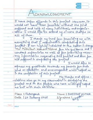 Business Studies (Principles of Management) Project Class 12th CBSE 