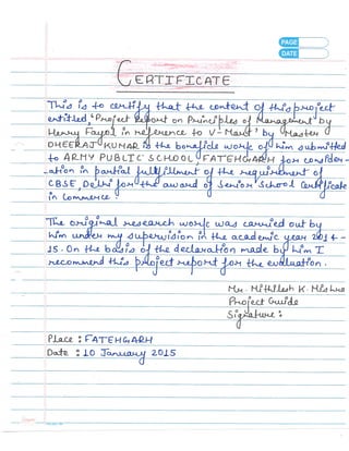 Business Studies (Principles of Management) Project Class 12th CBSE 